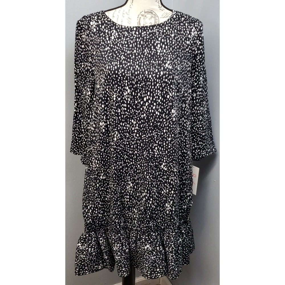 Persifor Poppy Dress Womens S Multi Abstract Polka Dot Long Sleeve Ruffle Hem